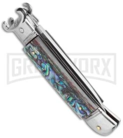 AKC 8" Shot Shell Puller Lever Lock Abalone Automatic Knife - Flat Plain 8 AKC 8" Shot Shell Puller Lever Lock Abalone Automatic Knife - Flat Plain -Kershaw Shop AKC Shot Puller 8in LL Italian Abalone BHQ 68879 jr side large
