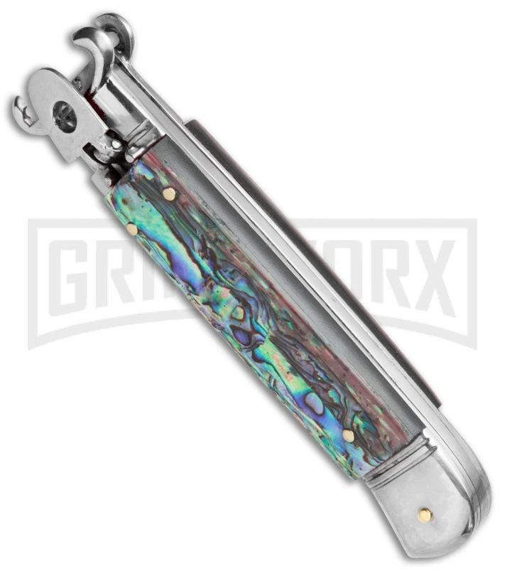 AKC 8" Shot Shell Puller Lever Lock Abalone Automatic Knife - Flat Plain 4 AKC 8" Shot Shell Puller Lever Lock Abalone Automatic Knife - Flat Plain - Image 2