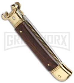 AKC 8" Shot Shell Puller Lever Lock Cocobolo W/ Brass Auto Knife - Flat Plain -Kershaw Shop AKC Shot Puller 8in LL Italian Cocobolo Brass BP 19867 jr side large
