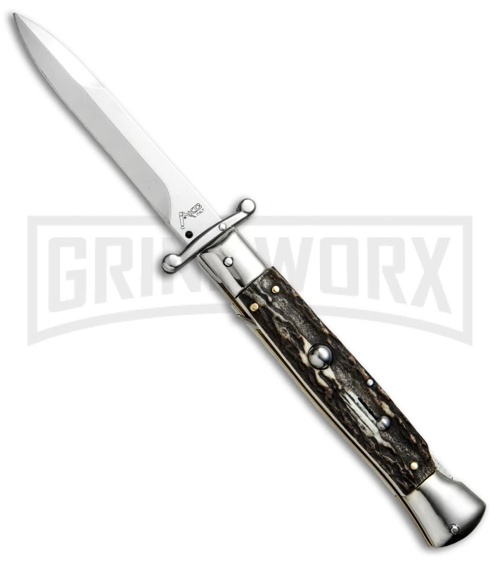 AKC 9" Italian Stiletto Swinguard Stag Horn Automatic Knife - Bayonet 3 AKC 9" Italian Stiletto Swinguard Stag Horn Automatic Knife - Bayonet
