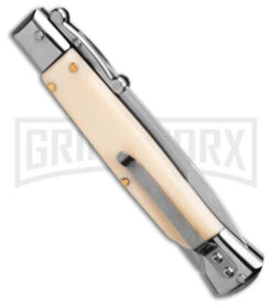 AKC 9" Italian Stiletto Swinguard Sim Ivory Automatic Knife - Polish Plain -Kershaw Shop AKC Swinguard 9in Automatic Italian Stiletto Sim Ivory 4in Polish Bayonet BHQ 180886 hd side large