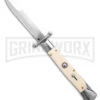 AKC 9" Italian Stiletto Swinguard Sim Ivory Auto Knife W/ Case - Polish Plain -Kershaw Shop AKC Swinguard 9in Automatic Italian Stiletto Sim Ivory with Case 4in Polish Bayonet BHQ 189012 td large
