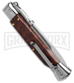 AKC 9" Snakewood Auto Swinguard Knife Italian Stiletto W/ Case - Satin Plain -Kershaw Shop AKC Swinguard 9in Automatic Italian Stiletto Snakewood with Case BHQ 189014 td side large
