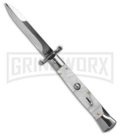 AKC 9" Italian Stiletto Swinguard White Pearlex Automatic Knife - Polish Plain