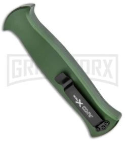 AKC X-treme EVO Green OTF Automatic Knife - Satin DE Dagger -Kershaw Shop AKC X treme EVO OTF Auto Green Satin DE Dagger BHQ 134949 jr side 2 large