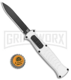 AKC X-treme EVO Silver OTF Automatic Knife - Black Plain -Kershaw Shop AKC X treme EVO OTF Auto Silver Black BHQ 114658 jr bottlecap large