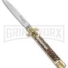 AKC 9" Leverletto Stag Horn Brass Automatic Knife - Flat Grind -Kershaw Shop AKC leverletto stag horn brass flat BP 18946 er large