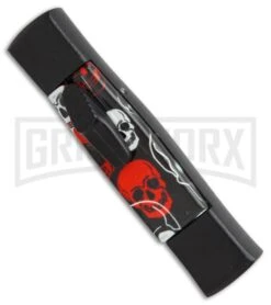 AKC Minion Concord Red/White Skull OTF Automatic Knife - Black Flat -Kershaw Shop AKC minion concord red white skull black flat BP 19001 er side large