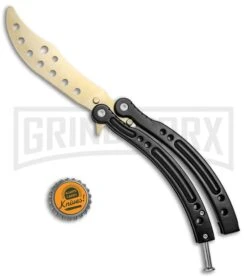 Andux CS Black Balisong Butterfly Trainer - Gold Holes -Kershaw Shop Andux C S Black Balisong Butterfly Trainer Gold Holes AB000929 BP 24577 jr bottlecap large