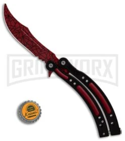 Andux CS Balisong Black Butterfly Knife W/ Red Inlays - Bowie Red Spider Web -Kershaw Shop Andux CS Balisong Black Butterfly Red Inlays Bowie Red Spider Web GX 32300 er bottlecap large
