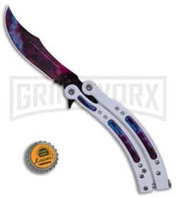 Andux CS Balisong White Butterfly Knife W/ Stardust Inlays - Bowie Stardust -Kershaw Shop Andux CS Balisong White Butterfly Stardust Inlays Bowie Stardust GX 32298 er bottlecap large