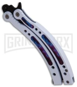 Andux CS Balisong White Butterfly Knife W/ Stardust Inlays - Bowie Stardust -Kershaw Shop Andux CS Balisong White Butterfly Stardust Inlays Bowie Stardust GX 32298 er spine large