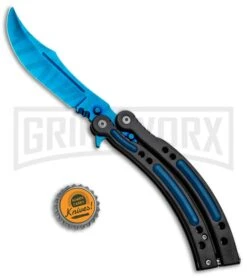 Andux CS Black Balisong Butterfly Knife W/ Blue Inlays - Bowie Blue Plain -Kershaw Shop Andux CS Black Balisong Butterfly Blue Inlays Bowie Blue Plain PBF4T BF310477 4 GX 33138 jr bottlecap large