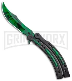 Andux CS Black Balisong Butterfly Knife W/ Green Inlays - Bowie Green Plain