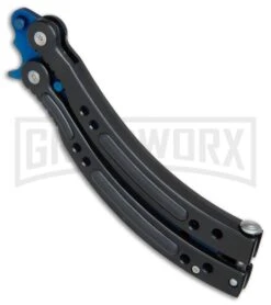 Andux CS Black Balisong Butterfly Trainer - Blue Holes -Kershaw Shop Andux CS Black trainer blue holes BP 24579 er spine large
