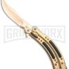 Andux CS Gold Balisong Butterfly Knife W/Black Inlays- Plain -Kershaw Shop Andux CS Gold Balisong Butterfly Black Inlay Bowie Plain GX 35606 jr large