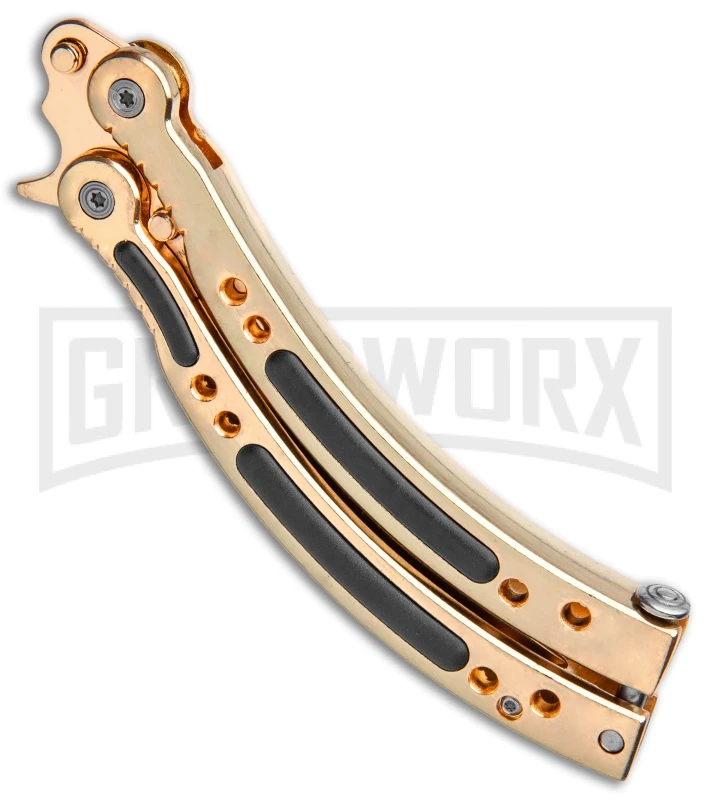 Andux CS Gold Balisong Butterfly Knife W/Black Inlays- Plain 5 Andux CS Gold Balisong Butterfly Knife W/Black Inlays- Plain - Image 3