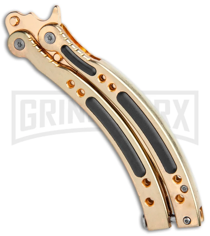 Andux CS Gold Balisong Butterfly Knife W/Black Inlays- Plain 4 Andux CS Gold Balisong Butterfly Knife W/Black Inlays- Plain - Image 2