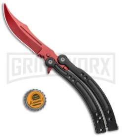 Andux CS Red/Black Balisong Butterfly Kinfe W/Black Handle/ Inlays -Red Plain -Kershaw Shop Andux CS Red Black Balisong Butterfly Black Inlay Bowie Red Plain GX 35607 jr bottlecap large