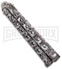 Andux Skull Fly Gray Butterfly Knife - Polished Bayo -Kershaw Shop Andux Skull Fly Gray Butterfly Knife Polished Bayo GX 32722 er spine large