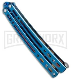 Andux Spectre Blue Balisong Butterfly Trainer - Tanto Blue -Kershaw Shop Andux Spectre Blue trainer tanto blue BP 24593 er spine large