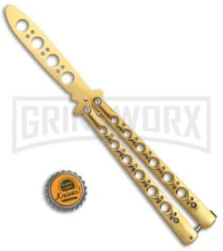 Skeletrainer Gold Butterfly Trainer (4" Gold) -Kershaw Shop Andux Tarragon Gold Butterfly Trainer Gold K 220 B GX 37591 jr bottlecap large