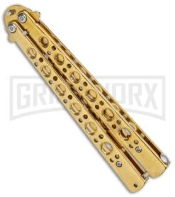 Skeletrainer Gold Butterfly Trainer (4" Gold) -Kershaw Shop Andux Tarragon Gold Butterfly Trainer Gold K 220 B GX 37591 jr side large