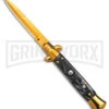 9" Anomaly Stiletto Black Pearlex Automatic Knife - Gold Bayo 2 9" Anomaly Stiletto Black Pearlex Automatic Knife - Gold Bayo -Kershaw Shop Anomaly Stiletto Black Pearlex AK 9in Gold Bayo GX 39375 td large