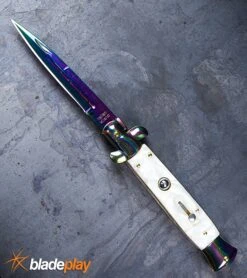 9" Anomaly Stiletto White Swirl Automatic Knife - Bayonet Spectrum Plain -Kershaw Shop Anomaly Stiletto White Swirl Automatic Knife Bayonet Spectrum Plain BP22809 kp large