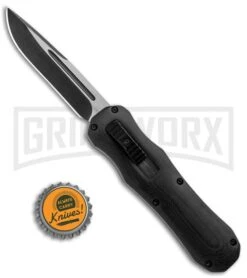 Atomic D/A Black G-10 OTF Automatic Knife - Drop Point Two Tone Plain -Kershaw Shop Atomic DA Black G 10 OTF Auto DP TT Plain GX 33379 jr bottlecap large