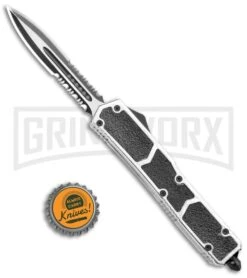 Atomic Slim Dagger OTF Automatic Knife Silver - Serr Two Tone Dagger -Kershaw Shop Atomic Dagger Silver OTF Auto TT Serr GX 34398 jr bottlecap large