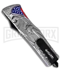 Atomic Defender Large OTF Automatic Knife American Liberty - Two Tone Dagger -Kershaw Shop Atomic Defender American Liberty Automatic Knife Black Dagger GX 33833 ns side large
