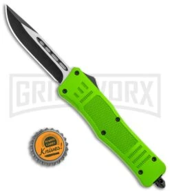 Atomic Defender Medium OTF Automatic Knife Zombie Green - Plain Two Tone -Kershaw Shop Atomic Defender Bright Green OTF Auto DP TT GX 36397 jr bottlecap large