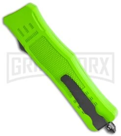 Atomic Defender Medium OTF Automatic Knife Zombie Green - Plain Two Tone -Kershaw Shop Atomic Defender Bright Green OTF Auto DP TT GX 36397 jr side large