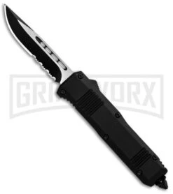 Atomic Shield Drop Point Black OTF Automatic Knife - Two-Tone Serrated
