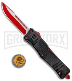 Atomic Defender Large OTF Automatic Knife Black - Red Two Tone Drop Point -Kershaw Shop Atomic Defender DP Red Black OTF Auto Red GX 33631 jr bottlecap large
