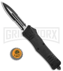 Atomic Defender Large OTF Automatic Knife Black - Serr Two Tone Dagger -Kershaw Shop Atomic Defender Dagger Black OTF Auto TT Serr GX 19059 jr bottlecap large