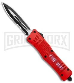 Atomic Defender Large OTF Automatic Knife Fire Dept. Red - Serr Two Tone Dagger