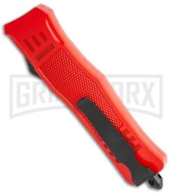 Atomic Defender Large OTF Automatic Knife Fire Dept. Red - Serr Two Tone Dagger -Kershaw Shop Atomic Defender Dagger Fire Department Red OTF Auto Serr TT GX 35882 jr side large