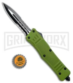 Atomic Defender Large OTF Automatic Knife OD Green - Serr Two Tone Dagger -Kershaw Shop Atomic Defender Dagger OD Green OTF Black Serr DFODDS BP 22455 jr bottlecap large