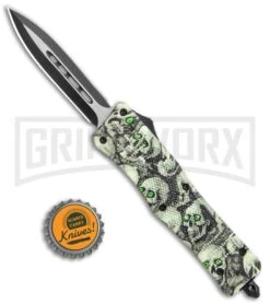 Atomic Defender Medium OTF Automatic Knife White/Green Skull - Two Tone Dagger -Kershaw Shop Atomic Defender Dagger Skull OTF Auto TT GX 36264 jr bottlecap large