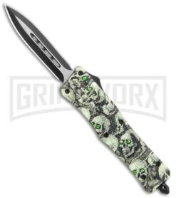 Atomic Defender Medium OTF Automatic Knife White/Green Skull - Two Tone Dagger
