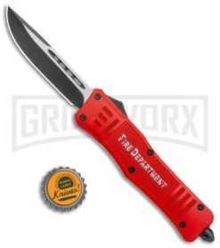 Atomic Defender Large OTF Automatic Knife Fire Dept. Red - Two Tone Drop Point -Kershaw Shop Atomic Defender Large OTF Auto Fire Department Red Red TT DP GX 37324 jr bottlecap large