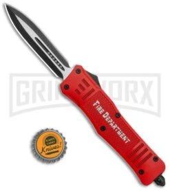 Atomic Defender Large OTF Automatic Knife Fire Dept. Red - Two-tone -Kershaw Shop Atomic Defender Large OTF Auto Fire Department Red TT Dagger GX 37337 jr bottlecap large