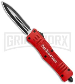 Atomic Defender Large OTF Automatic Knife Fire Dept. Red - Two-tone