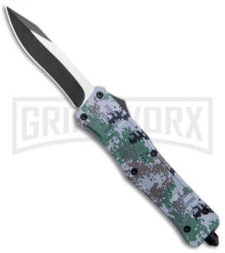 Atomic Defender Large OTF Recurve Auto Knife Gray Digi Camo - Two Tone Plain