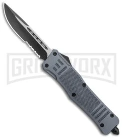Atomic Defender Large OTF Automatic Knife Gray - Serr Two Tone Drop Point