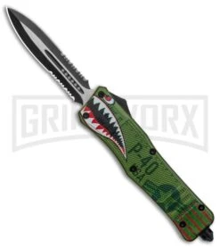 Atomic Defender Large OTF Automatic Knife Green Warhawk - Serr Two Tone Dagger