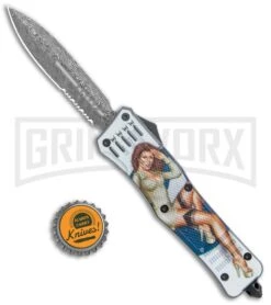 Atomic Defender Large OTF Automatic Knife Pin Up Gray - Serr Damascus Dagger -Kershaw Shop Atomic Defender Large OTF Auto Pin Up Gray Serr Damascus Dagger GX 37341 jr bottlecap large