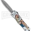 Atomic Defender Large OTF Automatic Knife Pin Up Gray - Serr Damascus Dagger